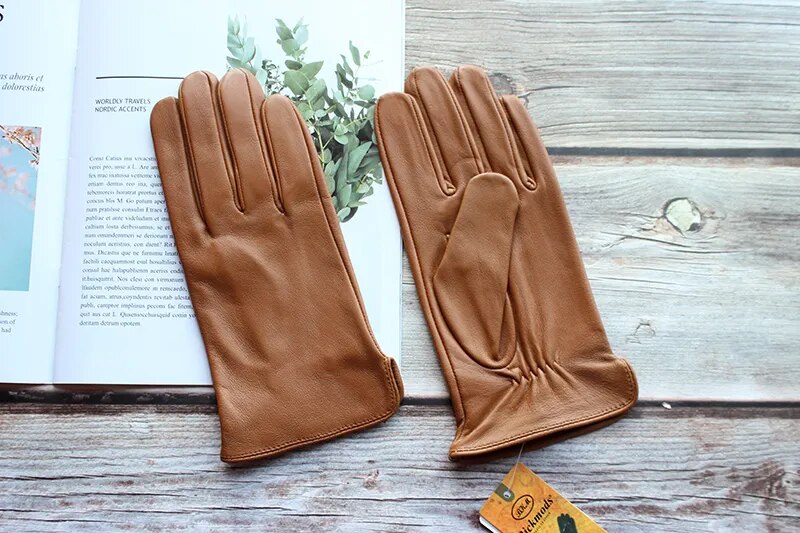Mens Four Seasons Touch Screen Sheepskin Leather Motorcycle Driving Gloves - 35