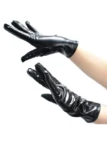 Unisex Black Patent Leather Punk Gloves For Stage Performance Dance Etiquette - 1