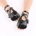 Unisex Punk Rivet Fingerless Gloves Pu Leather For Halloween Rock Roll - 2