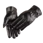 Mens Warm Fleecelined Leather Gloves Waterproof For Motorcycling Driving - 1