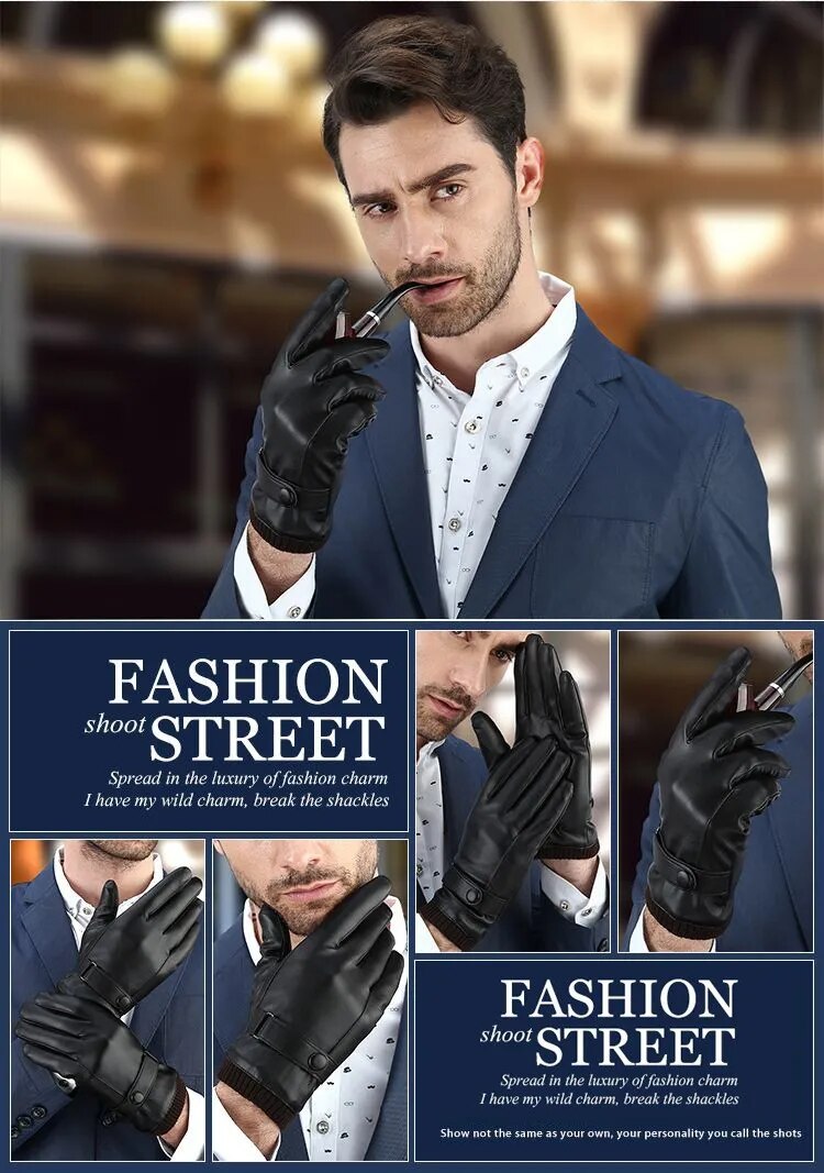 Mens Pu Leather Winter Gloves Waterproof Thermal Touchscreen Motorcycle Cycling - 13