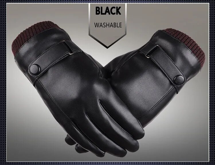 Mens Pu Leather Winter Gloves Waterproof Thermal Touchscreen Motorcycle Cycling - 18