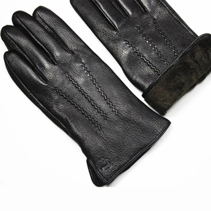 Mens Warm Thickened Goatskin Deerskin Leather Gloves For Winter Motorcycle Riding - 27