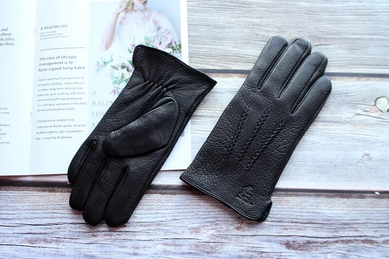 Mens Warm Thickened Goatskin Deerskin Leather Gloves For Winter Motorcycle Riding - 29