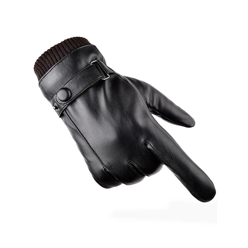 Black Pu Leather Touchscreen Gloves Mens Winter Driving Nonslip Style - 7