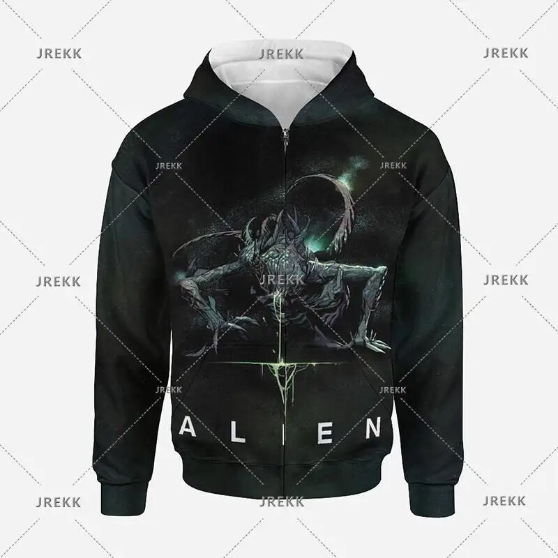 3d Alien Predator Printed Zipup Hoodie For Men Women Y2k Harajuku Style - 14
