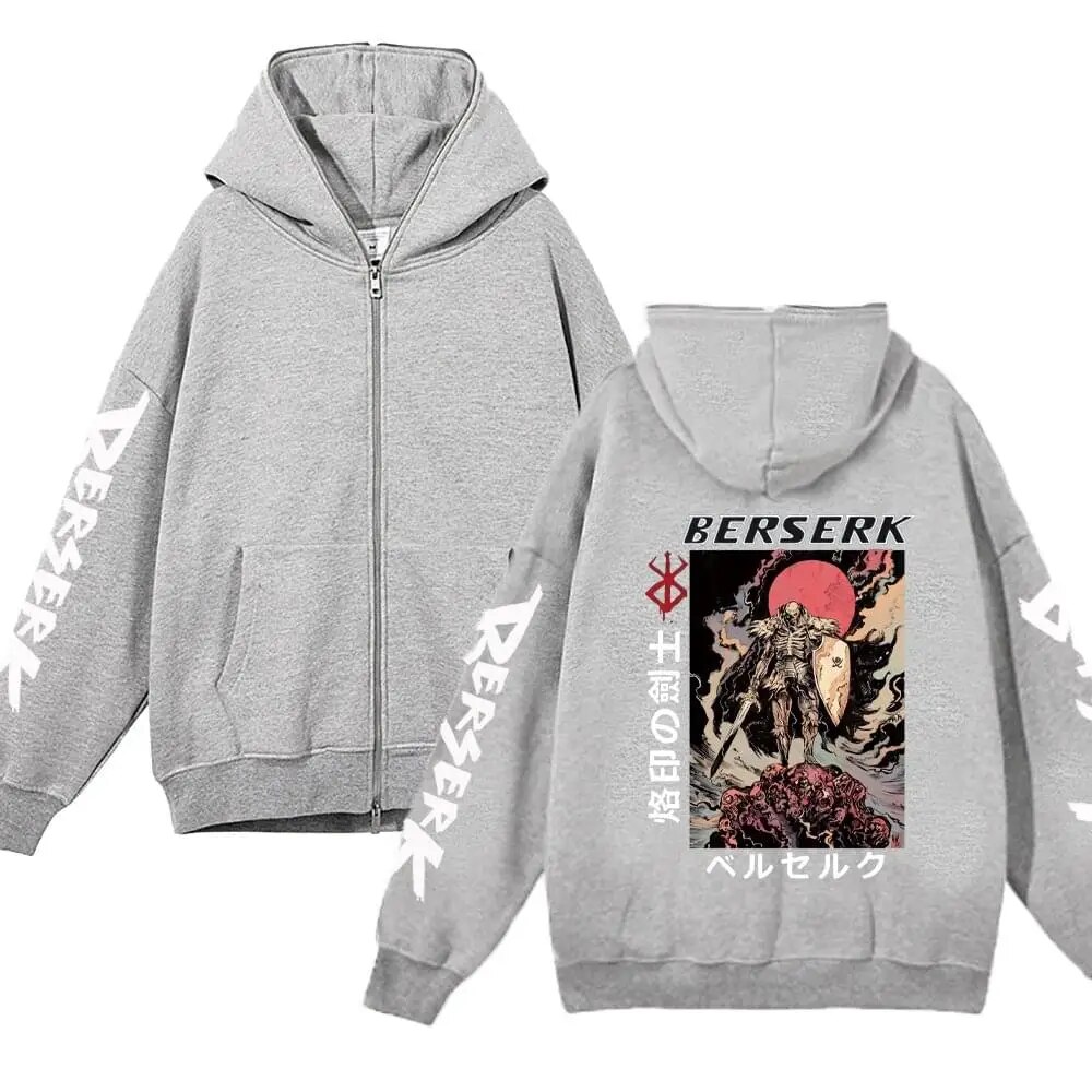 Unisex Berserk Anime Zipup Fleece Hoodie Y2k Oversized Streetwear Jacket - 13