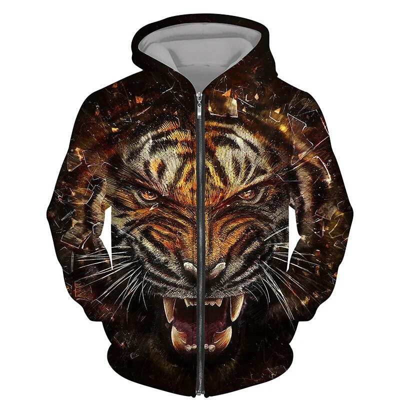 3d Tiger Print Hoodies Men Women Kids Zipup Oversized Tracksuits Sweatshirts - 16