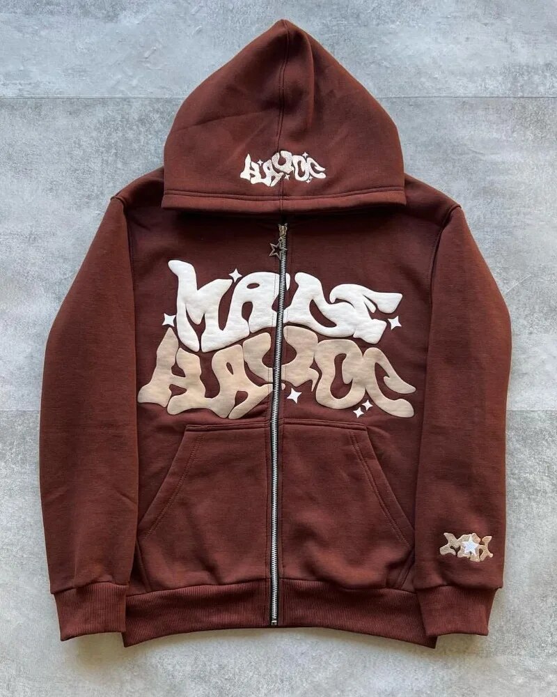 Mens Retro American Streetwear Hoodie Zipup Oversized Hip Hop Style - 22