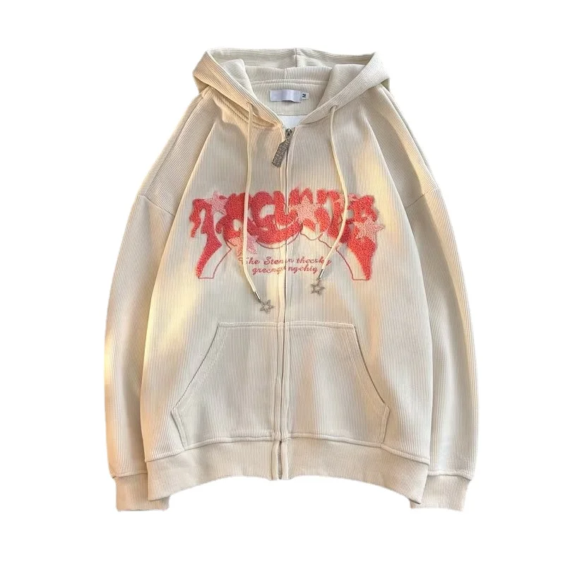 Y2k Vintage Star Embroidered Corduroy Hooded Jacket For Women - 6