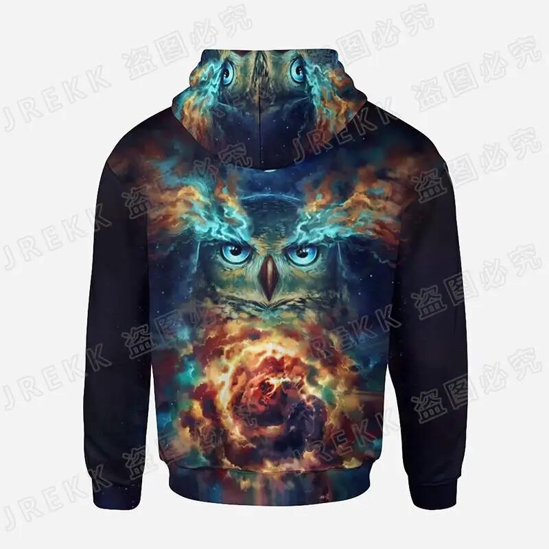 Unisex 3d Night Owl Print Zipup Hoodie With Long Sleeves - 17