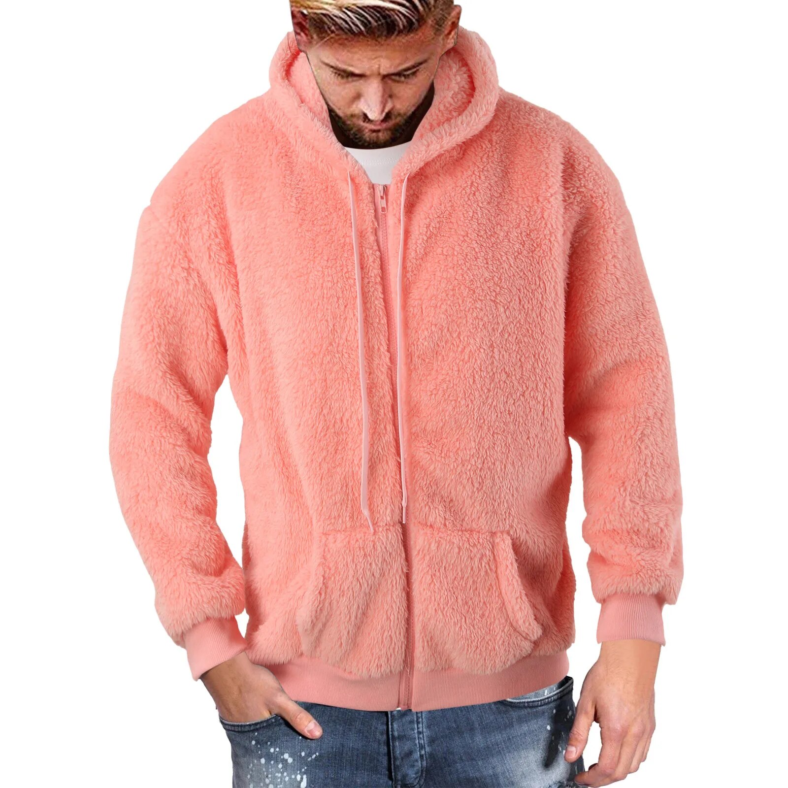 Mens Winter Warm Zip Up Hoodie Baggy Plush Korean Fashion Pullover - 10