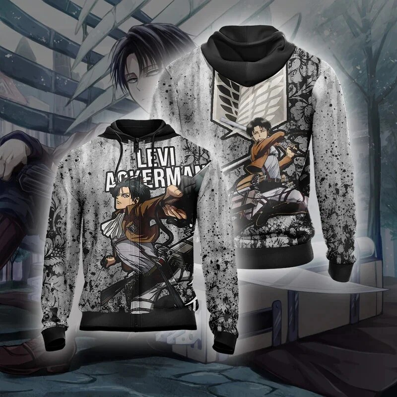 Mens Womens 3d Printed Attack On Titan Zipup Anime Hoodie - 15