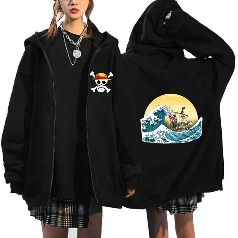 Anime Oversized Fleece Jacket Luffy Zoro Y2k Harajuku Zipup Hoodie Sweatshirt - 26