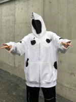 Mens Oversized Y2k Zipup Hoodie Jacket Green White 90s Streetwear - 1