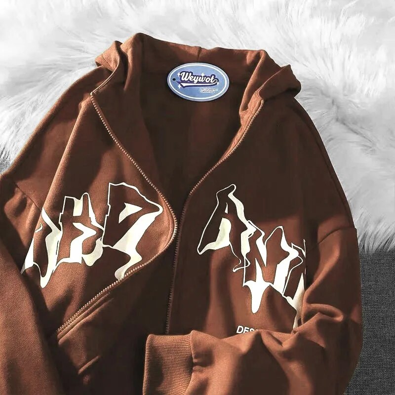 Y2k Unisex Zipup Hoodie Harajuku Streetwear Casual Grunge Sweatshirt - 20