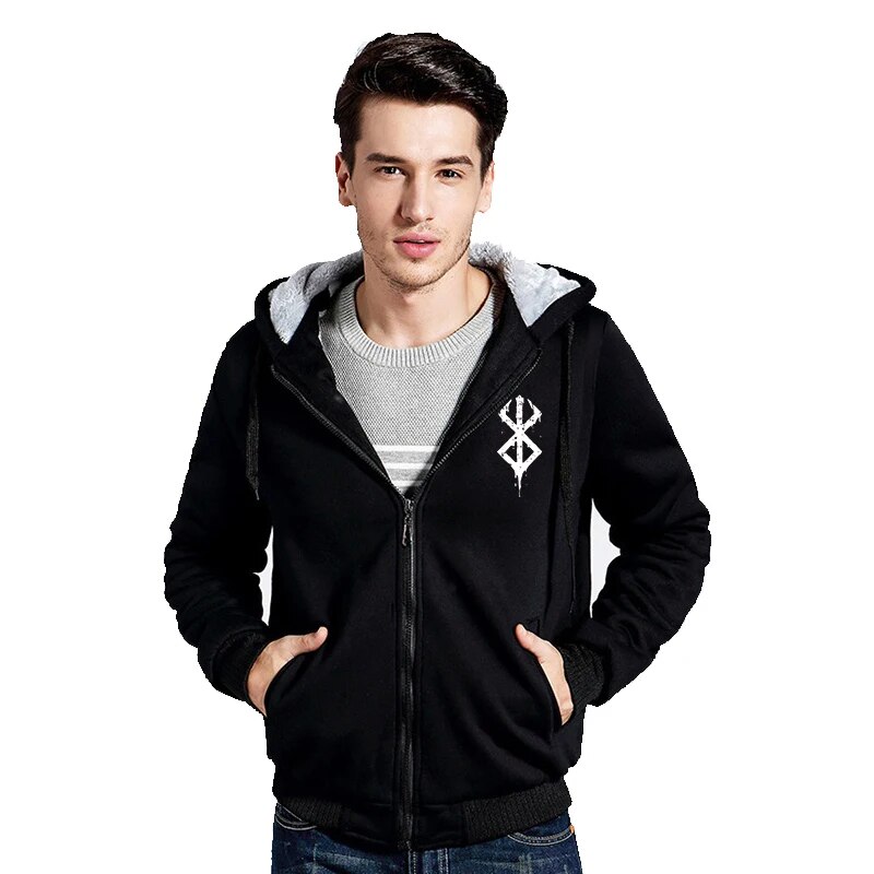 Berserk Anime Mens Fleece Zipup Hoodie With Kangaroo Pocket Heavyweight Winter Coat - 8