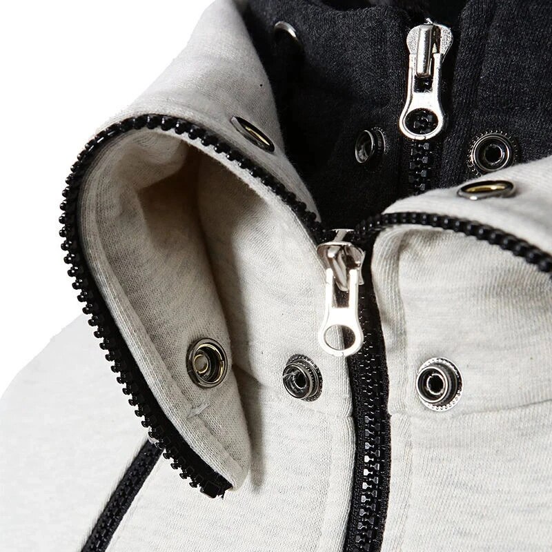 Mens Custom Logo Fleece Hoodie High Collar Zipup Winter Autumn Jacket - 13