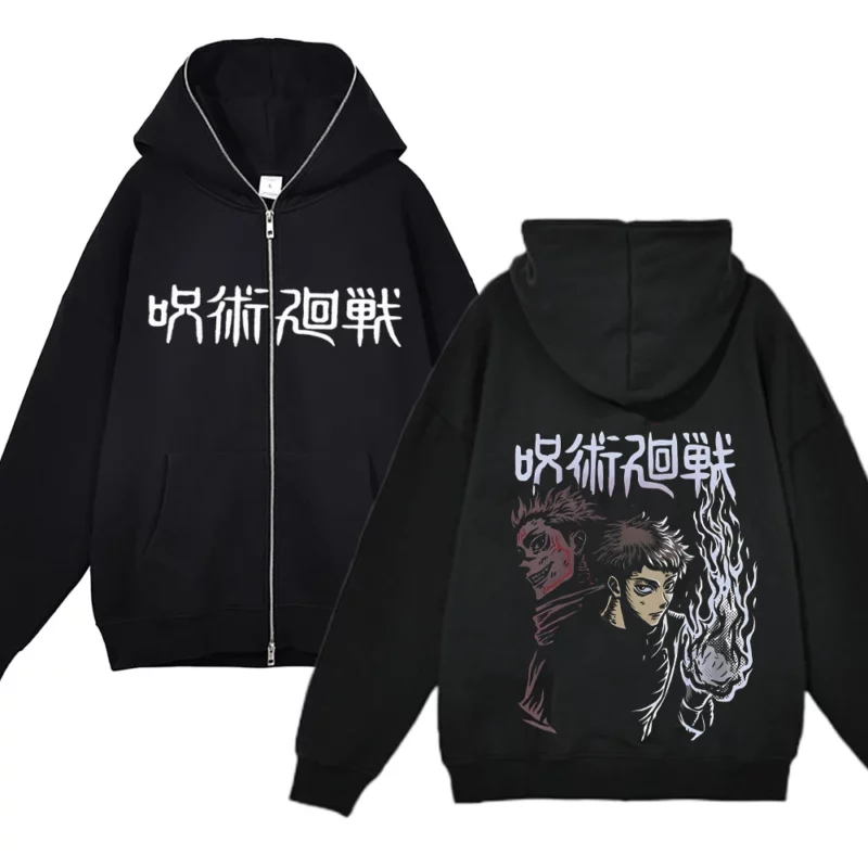 Jujutsu Kaisen Gojo Satoru Anime Zipup Fleece Hoodie Thin Y2k Sweatshirt - 1