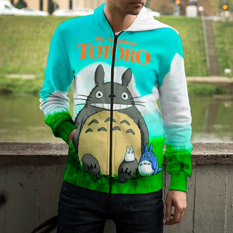3d Totoro Anime Hoodie Unisex Manga Studio Ghibli Zipup Pullover - 22