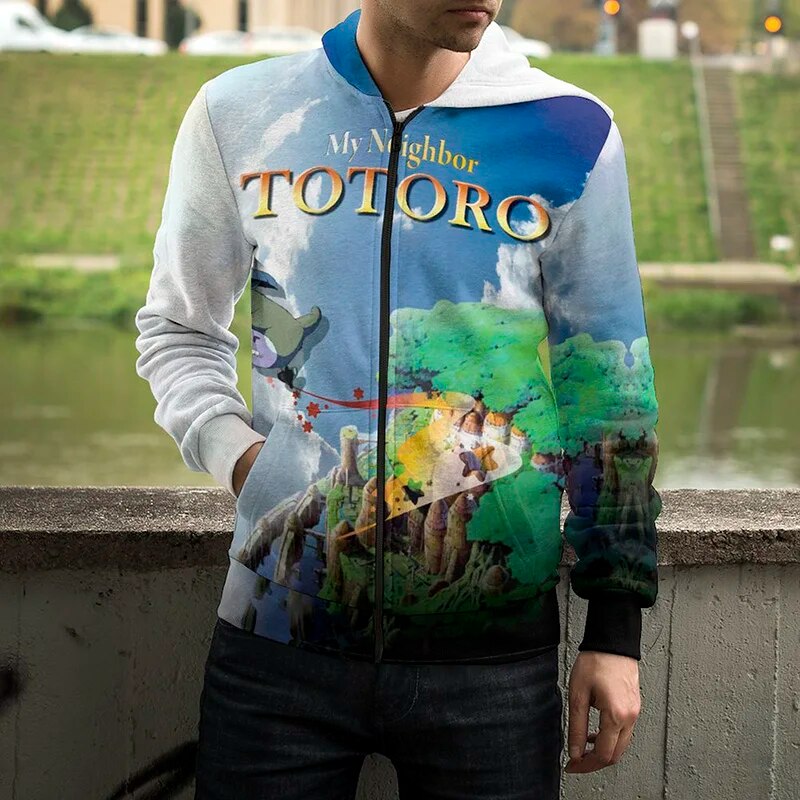 3d Totoro Anime Hoodie Unisex Manga Studio Ghibli Zipup Pullover - 43