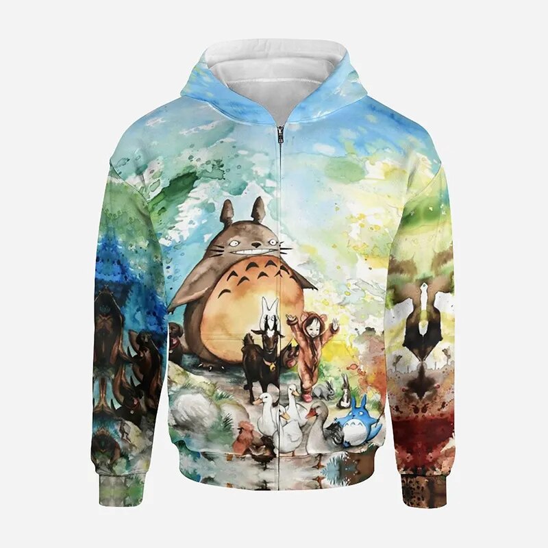 3d Totoro Anime Hoodie Unisex Manga Studio Ghibli Zipup Pullover - 44