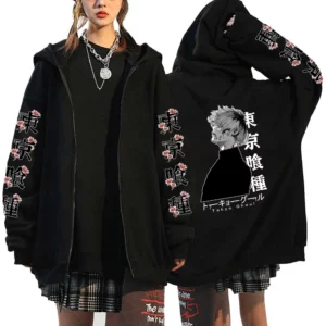 Tokyo Ghoul Anime Cosplay Zipup Hoodie Kanekiken Graphic Manga Streetwear - 1