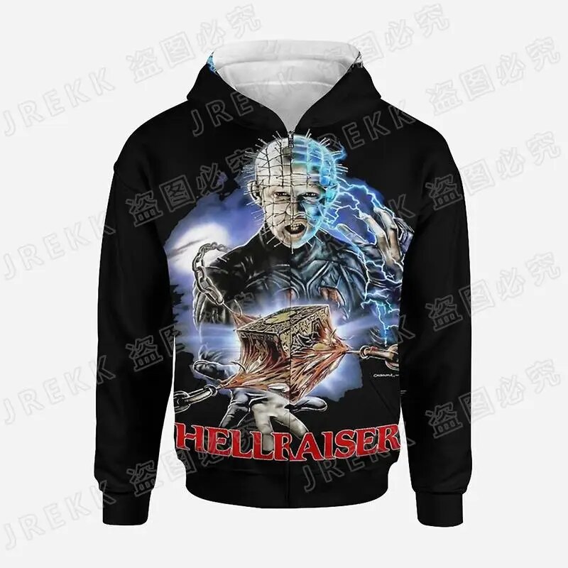 3d Printed Hellraiser Horror Movie Hoodie Unisex Goth Streetwear Zipup Coat - 20