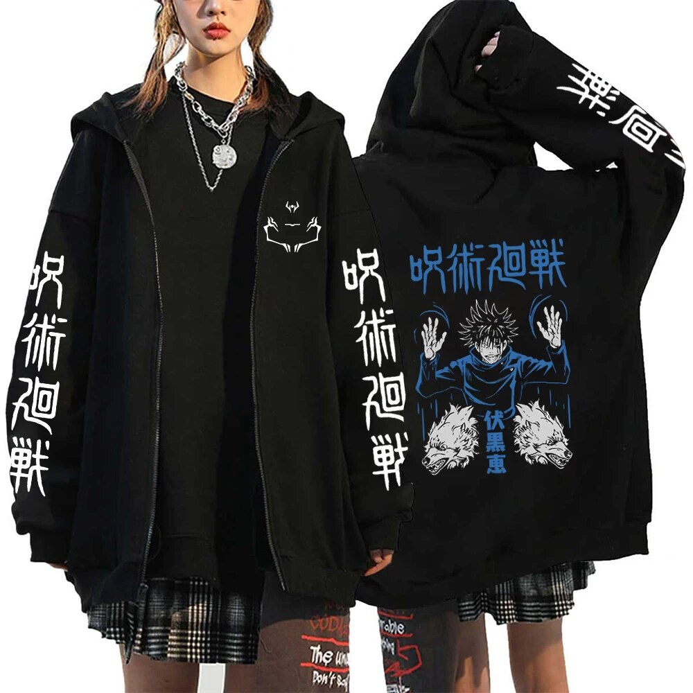 Anime Jujutsu Kaisen Gojo Satoru Zipup Fleece Hoodie Yuji Itadori Streetwear - 17
