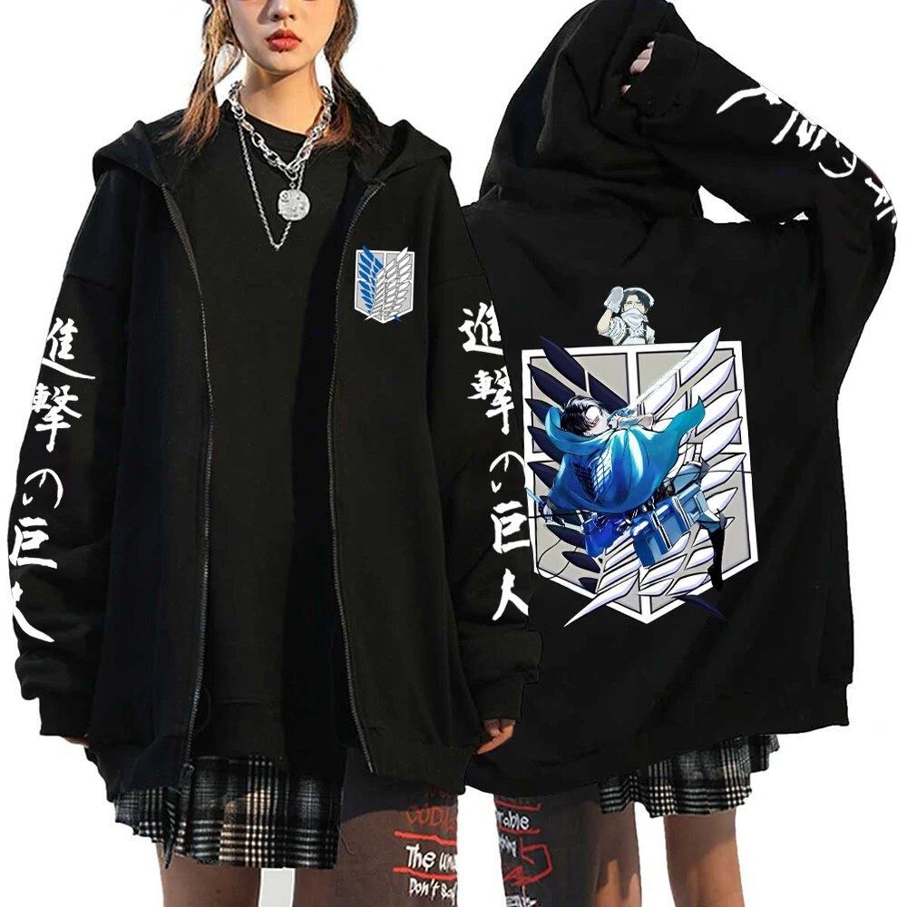 Unisex Attack On Titan Zip Up Hoodie Y2k Streetwear Liberty Wings Graphic Jacket - 17