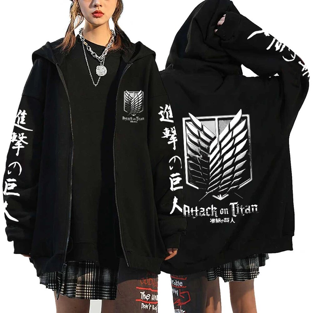 Unisex Attack On Titan Zip Up Hoodie Y2k Streetwear Liberty Wings Graphic Jacket - 21