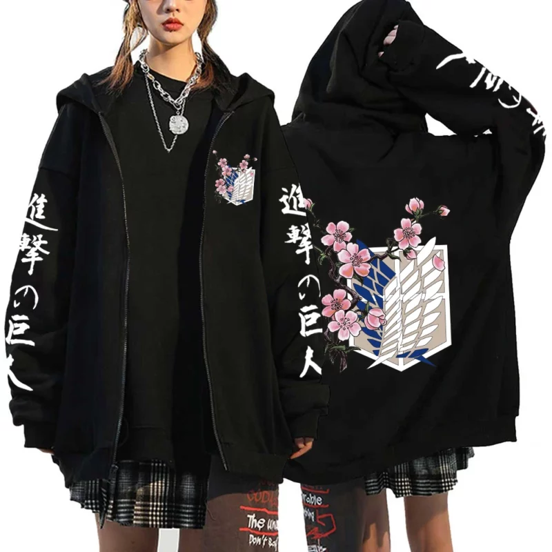 Unisex Attack On Titan Zip Up Hoodie Y2k Streetwear Liberty Wings Graphic Jacket - 1