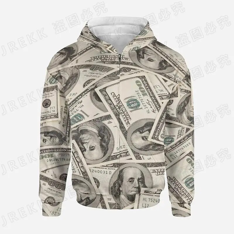 3d Printed Dollar Bills Zipup Hoodie For Men And Women Casual Style - 10
