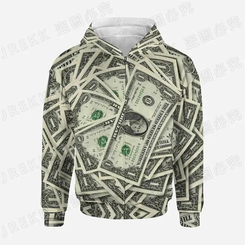3d Printed Dollar Bills Zipup Hoodie For Men And Women Casual Style - 18