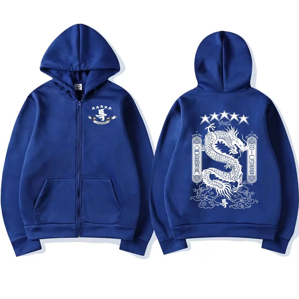 Kpop Stray Kids Hoodie Unisex Harajuku Aesthetic Dragon Graphic Zipup Jacket - 13