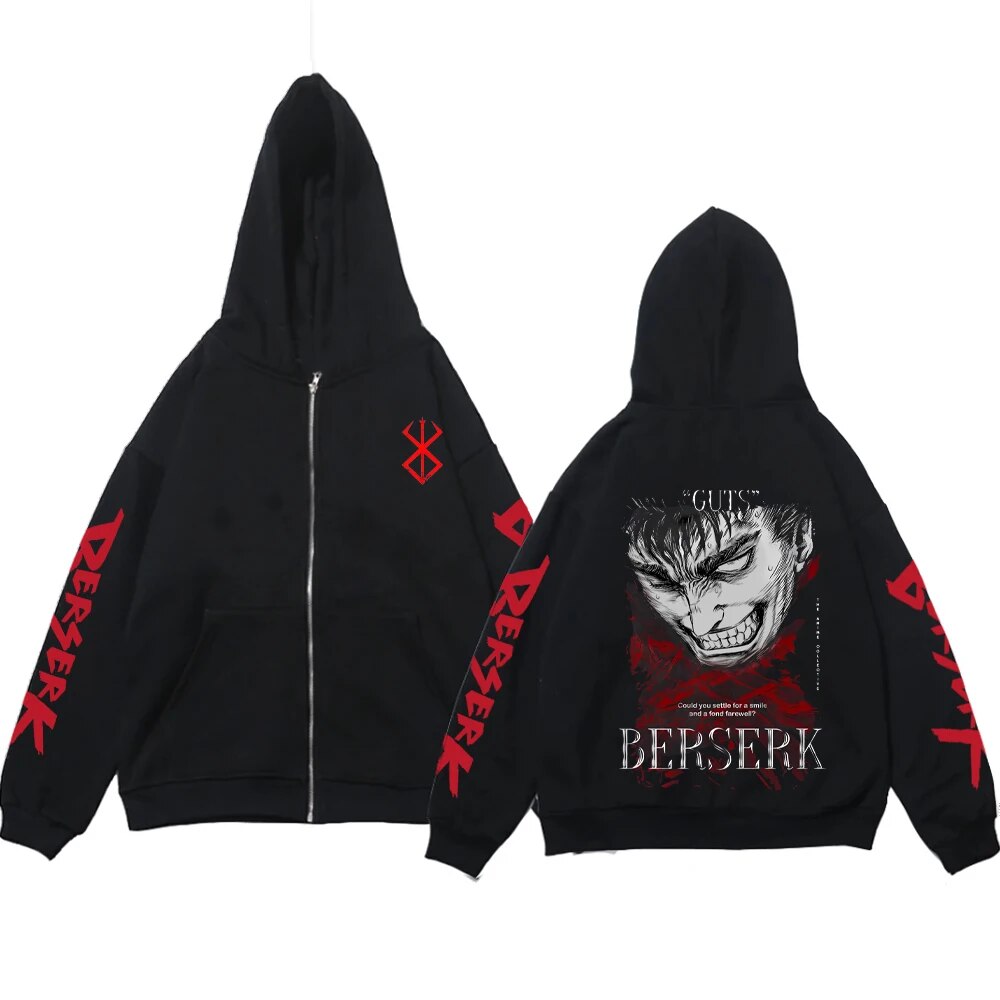 Unisex Berserk Guts Anime Print Zipper Hoodies Fleece Long Sleeve Jacket - 16