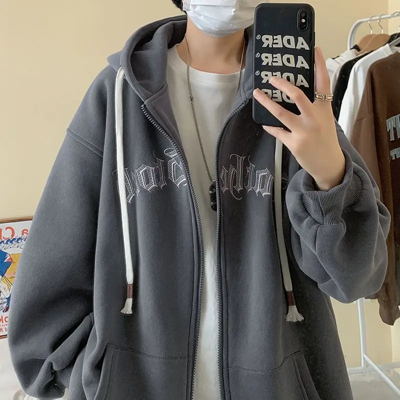 Vintage American Letter Print Oversized Hoodie Jacket For Men S3xl - 3