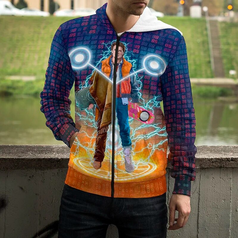 3d Printed Back To The Future Scifi Zip Up Hoodie Unisex Y2k Fashion - 13