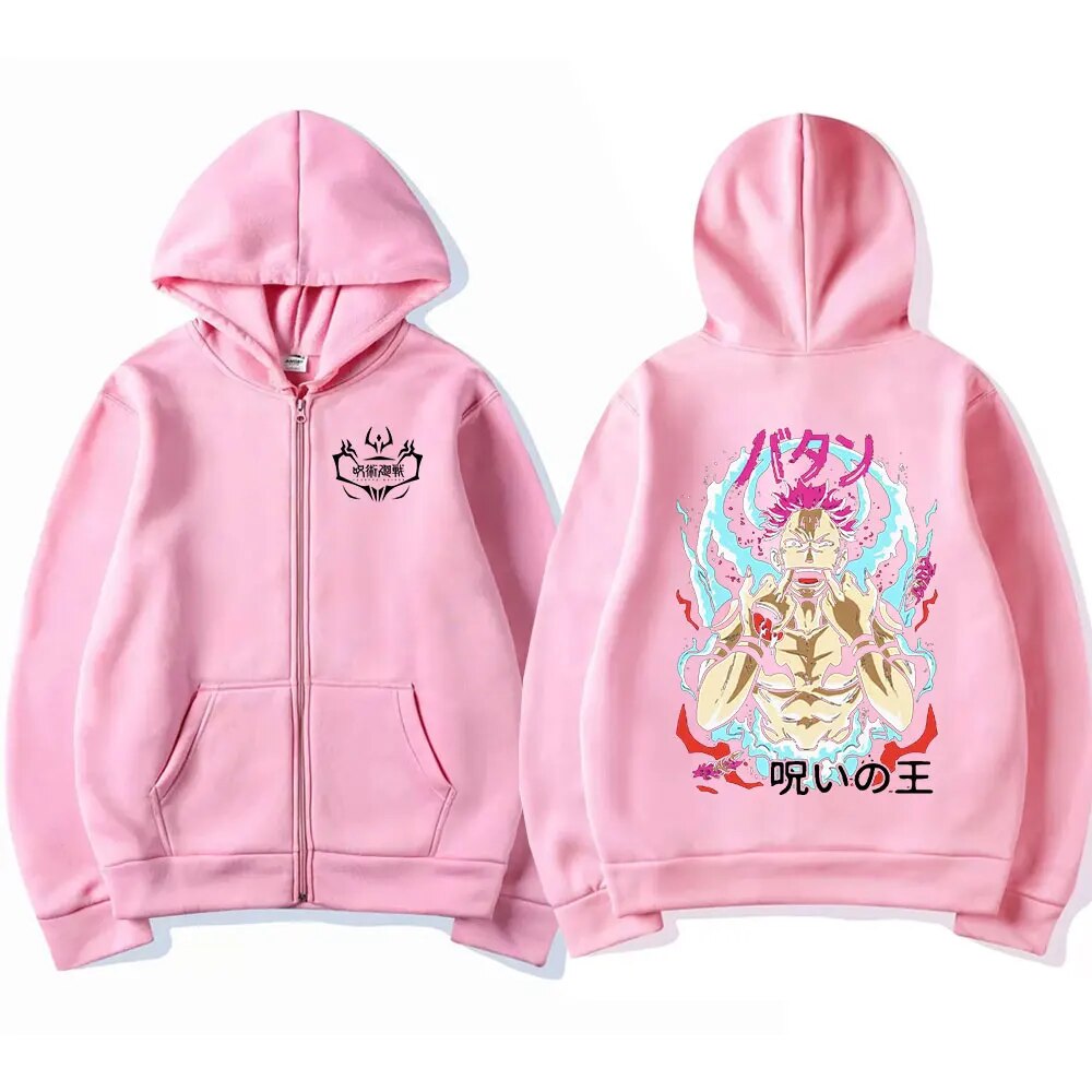 Jujutsu Kaisen Anime Zipup Hoodie Manga Sukuna Design Mens Oversized Jacket - 11