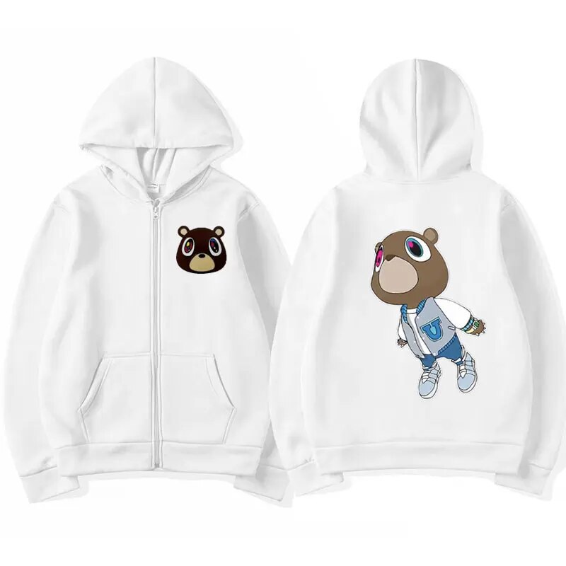 Kanye West Dropout Bear Vintage Zipup Hoodie Unisex Oversized Sweatshirt Jacket - 12
