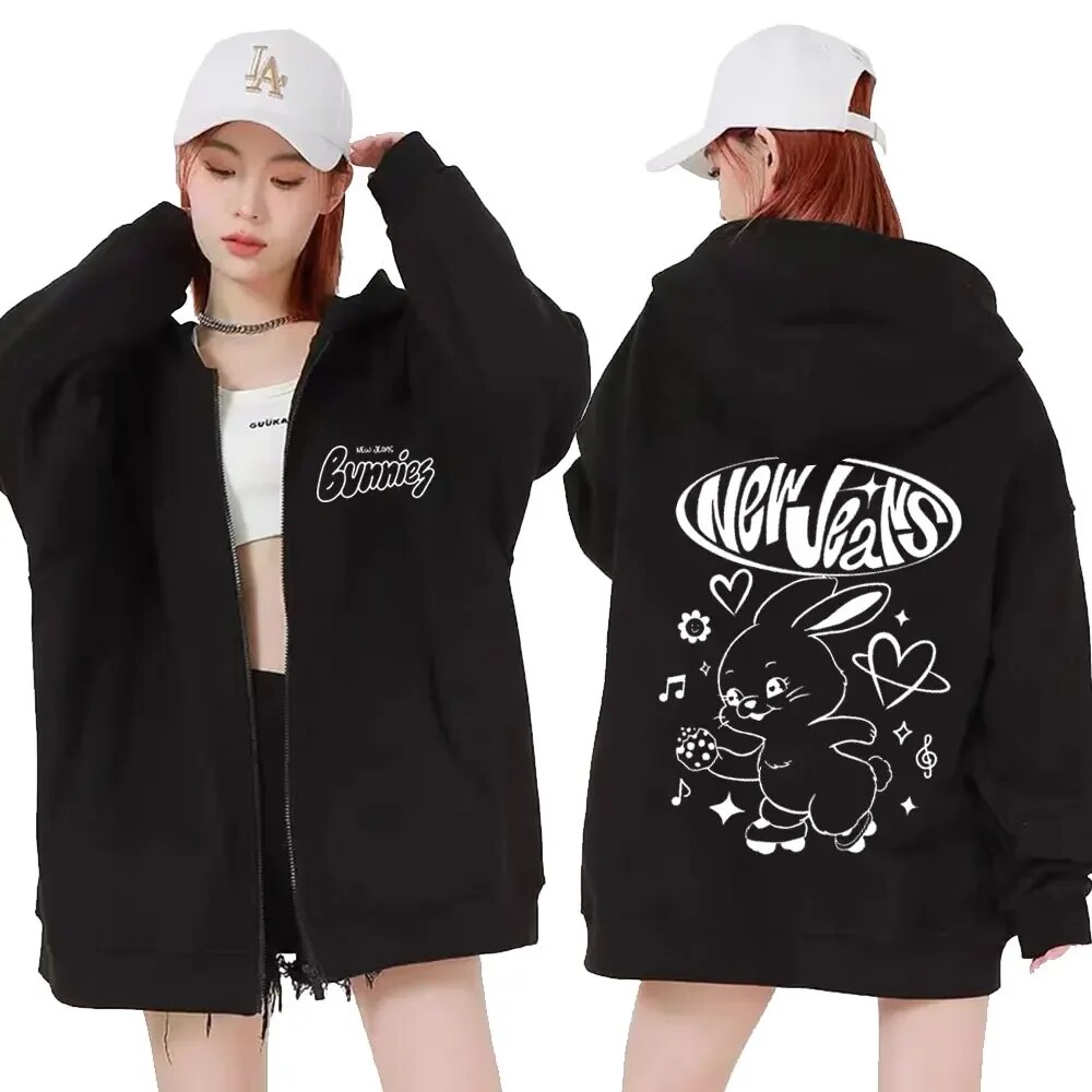 Kawaii Bunny Graphic Hoodie Korean Kpop Style Zipup Sweatshirt - 9