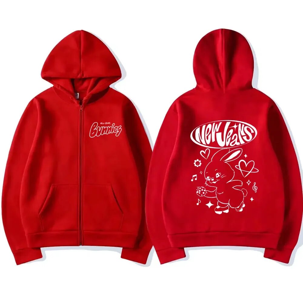 Kawaii Bunny Graphic Hoodie Korean Kpop Style Zipup Sweatshirt - 12