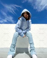 Y2k Womens Skull Rhinestone Zipup Hoodie Punk Grunge Oversized Sweatshirt - 5