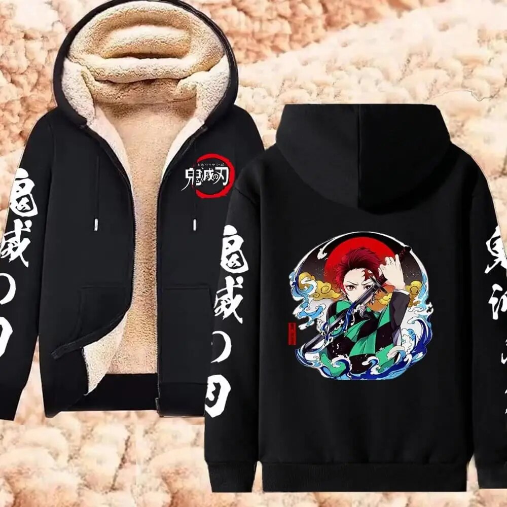 Demon Slayer Anime Winter Lambswool Hoodie Y2k Mens Streetwear Jacket - 10