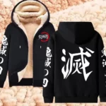 Demon Slayer Anime Winter Lambswool Hoodie Y2k Mens Streetwear Jacket - 2