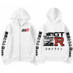 Vintage Anime Initial D Ae86 Zipper Hoodie Jdm Manga R34 Skyline Sweatshirt - 3