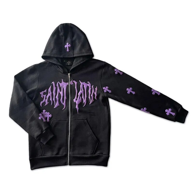 Y2k Gothic Oversized Hoodie Mens Emo Streetwear Zipup Grunge Sweatshirt - 11