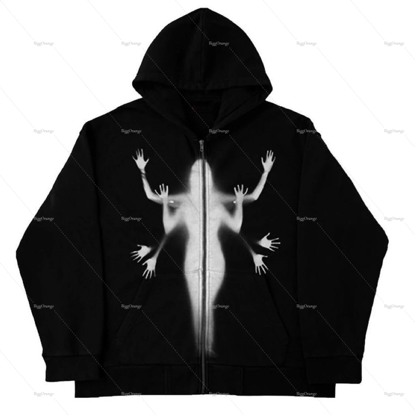 Mens Hip Hop Hoodie Streetwear Harajuku Print Autumnwinter Zipup Jacket - 9