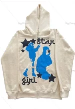 Mens Hip Hop Hoodie Streetwear Harajuku Print Autumnwinter Zipup Jacket - 3