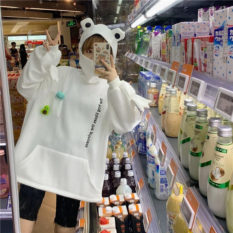 Embroidered Frog Zipup Hoodie With Doll Decoration For Womens Casual Wear - 52